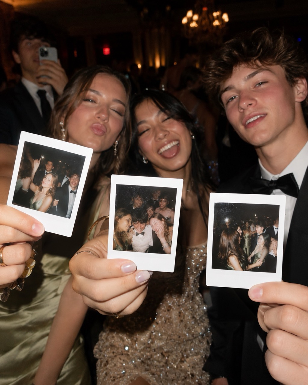 Maturanti ukazují právě vyfocené instaxové fotky